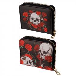 Skulls & Roses Totenköpfe kleines Portemonnaie mit Reißverschluss